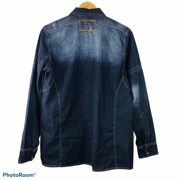 Carreli Jeans Cotton long-sleeve collar Snap up denim Shirt Women Shacket Size M - Picture 3 of 14